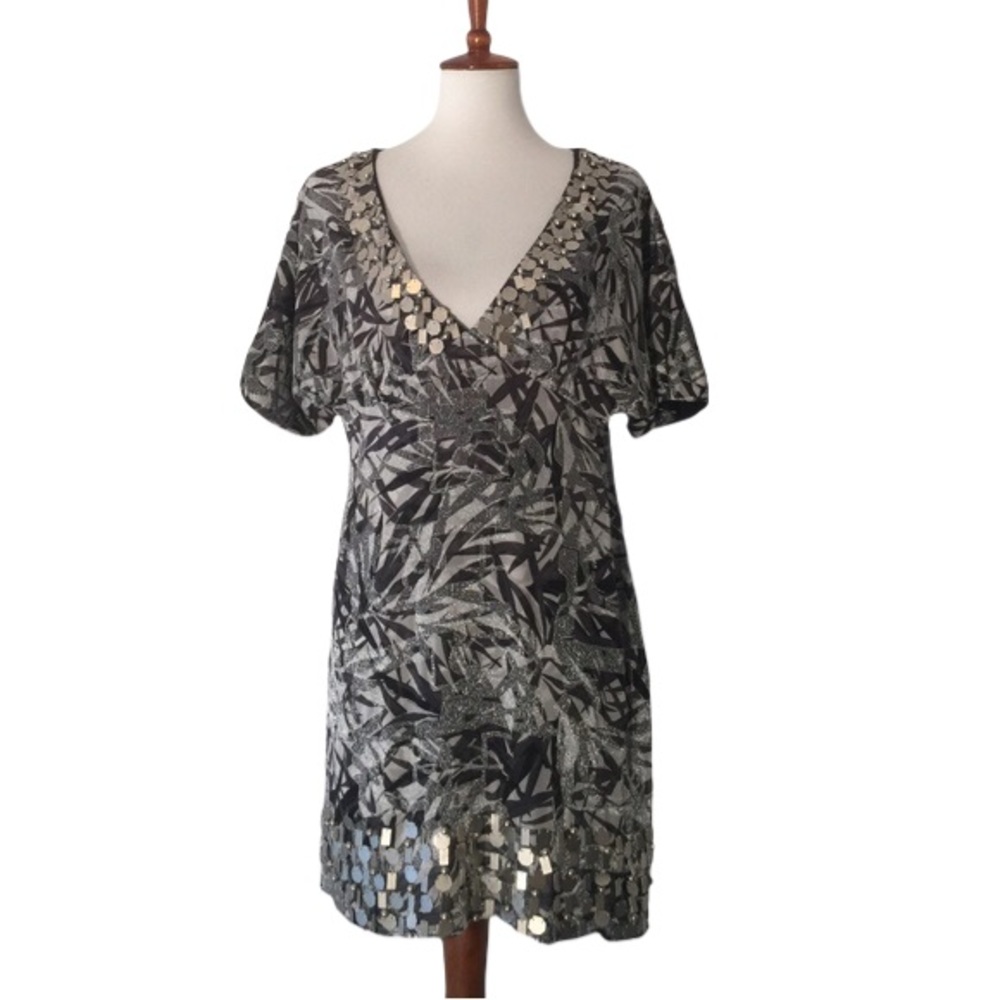 Sheri Bodell silk silver black bamboo dress